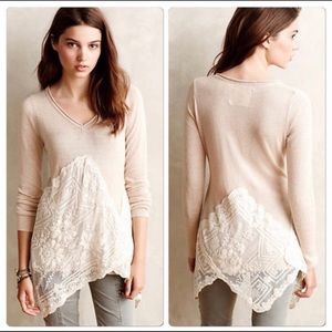 ANGEL OF THE NORTH ASYMMETRICAL LACE HEM SWEATER